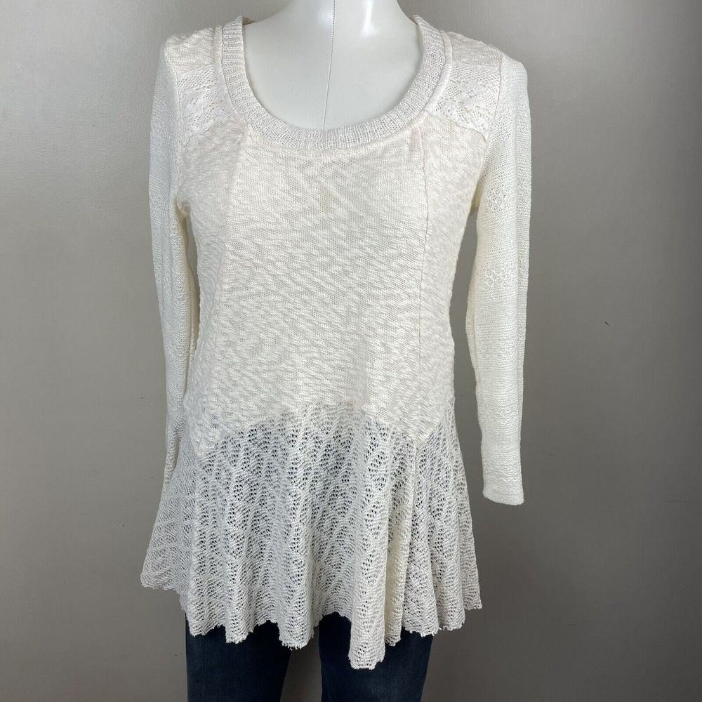 Anthropologie Meadow Rue Ivory Tunic fairy boho Blouse Cottage Core Size Small